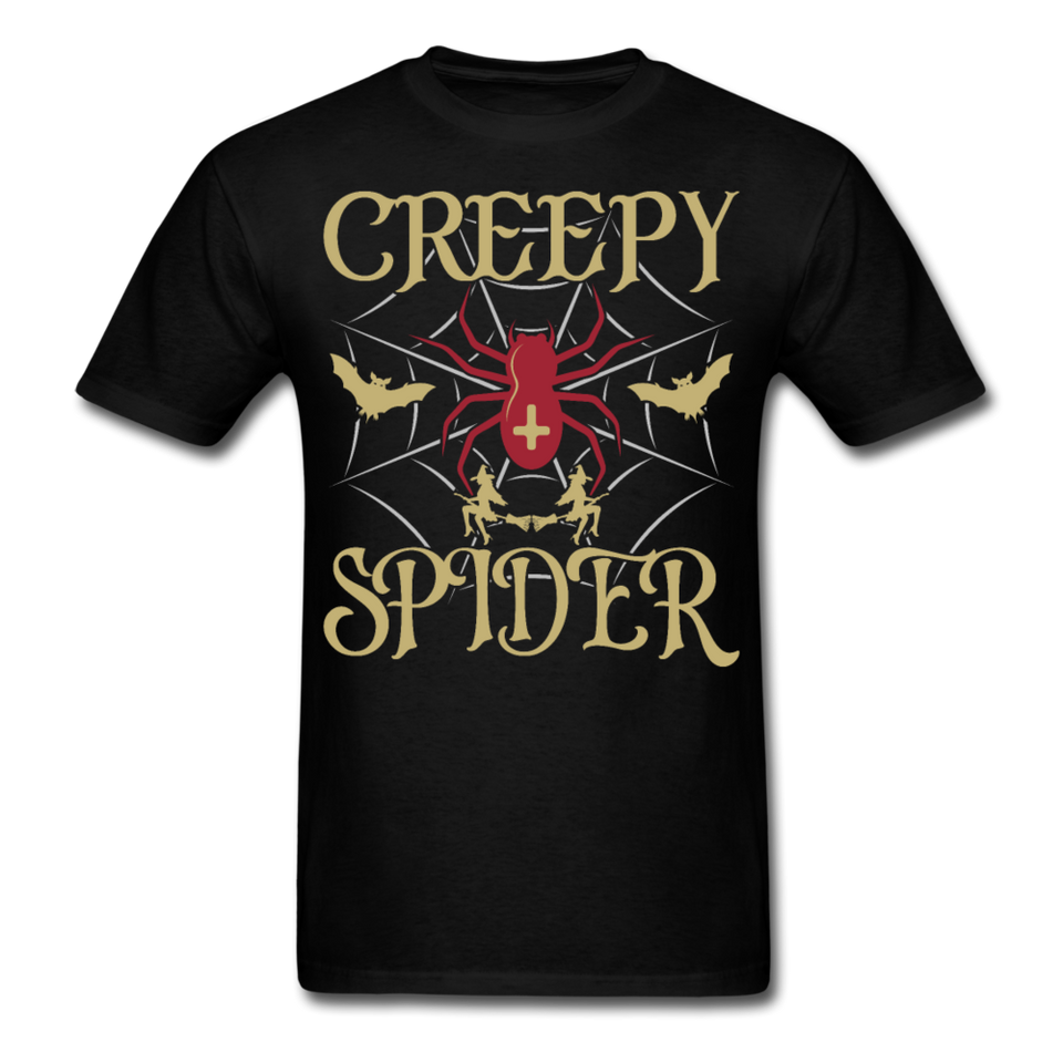 Creepy Spider shirt Funny Halloween Witch Bat T-Shirt - black