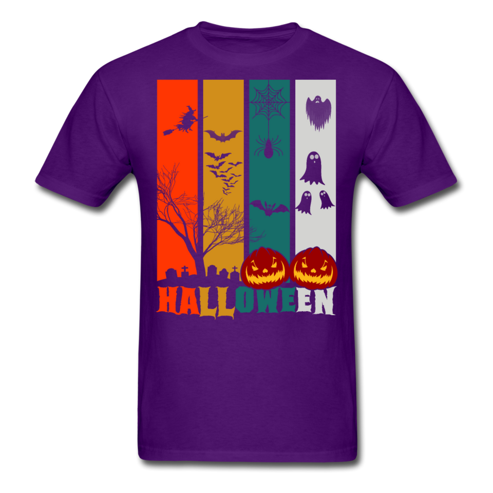 Halloween shirt Creepy Graveyard Ghost Wolf Bat Witch Halloween Pumpkin T-Shirt - purple