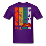 Halloween shirt Creepy Graveyard Ghost Wolf Bat Witch Halloween Pumpkin T-Shirt - purple