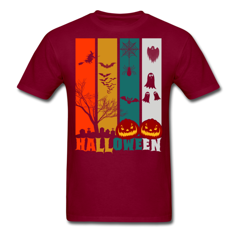 Halloween shirt Creepy Graveyard Ghost Wolf Bat Witch Halloween Pumpkin T-Shirt - burgundy