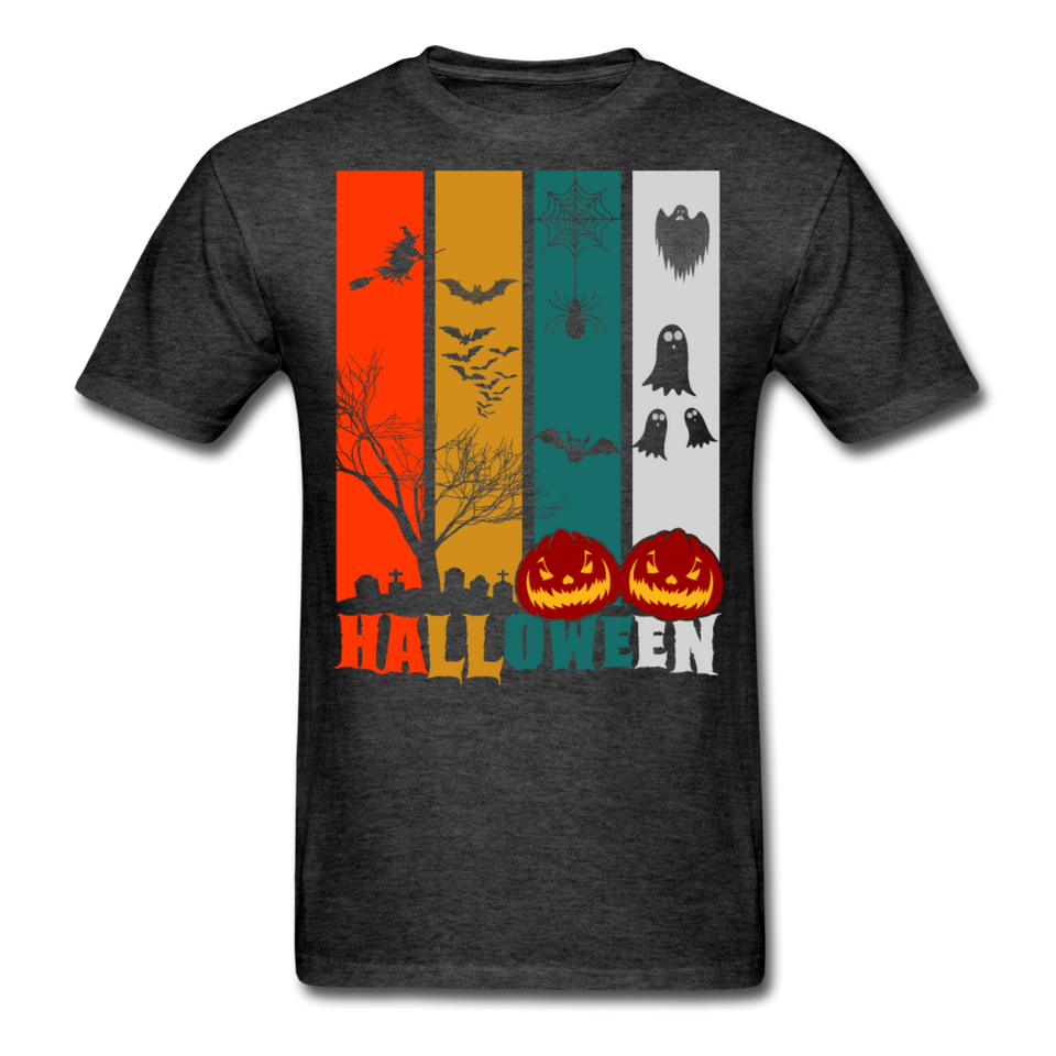 Halloween shirt Creepy Graveyard Ghost Wolf Bat Witch Halloween Pumpkin T-Shirt - heather black