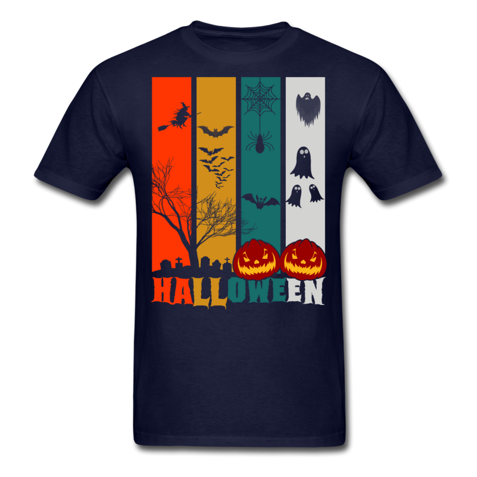 Halloween shirt Creepy Graveyard Ghost Wolf Bat Witch Halloween Pumpkin T-Shirt - navy