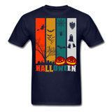 Halloween shirt Creepy Graveyard Ghost Wolf Bat Witch Halloween Pumpkin T-Shirt - navy