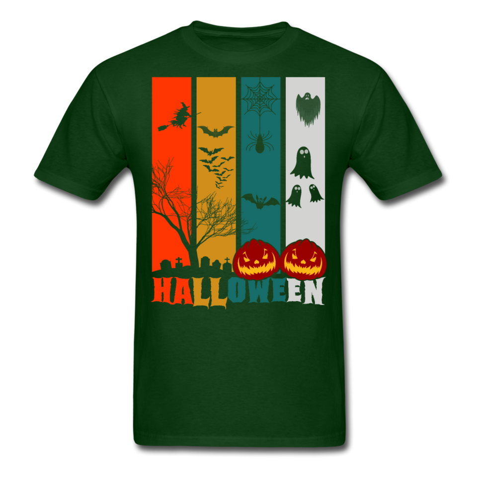 Halloween shirt Creepy Graveyard Ghost Wolf Bat Witch Halloween Pumpkin T-Shirt - forest green