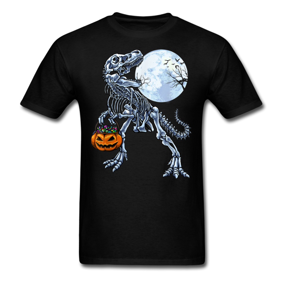 Dinosaur Skeleton Halloween shirt Moon Pumpkin T-Shirt - black