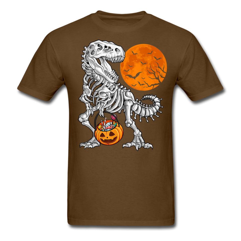 Skeleton T Rex Halloween shirt Dinosaur Pumpkin T-Shirt - brown