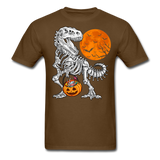 Skeleton T Rex Halloween shirt Dinosaur Pumpkin T-Shirt - brown