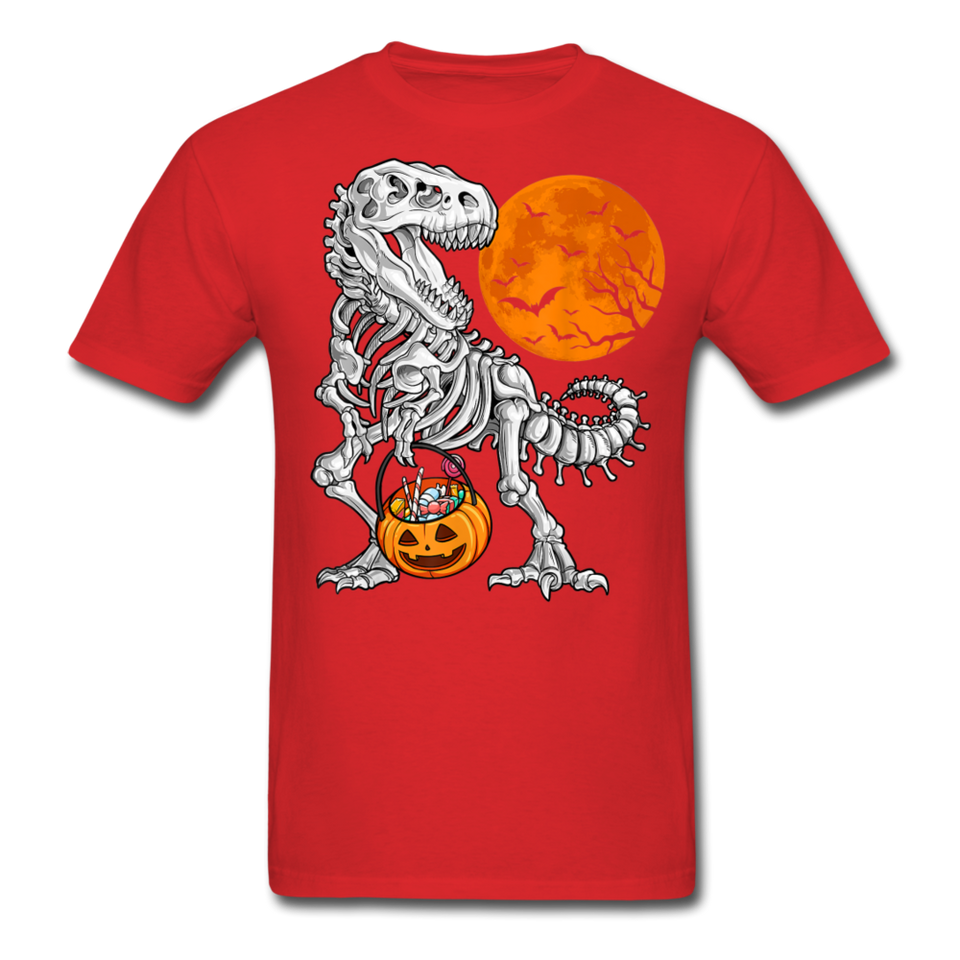 Skeleton T Rex Halloween shirt Dinosaur Pumpkin T-Shirt - red