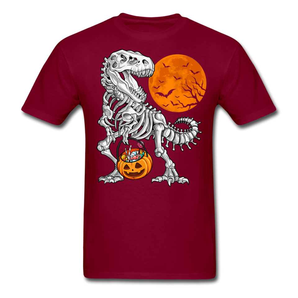 Skeleton T Rex Halloween shirt Dinosaur Pumpkin T-Shirt - burgundy