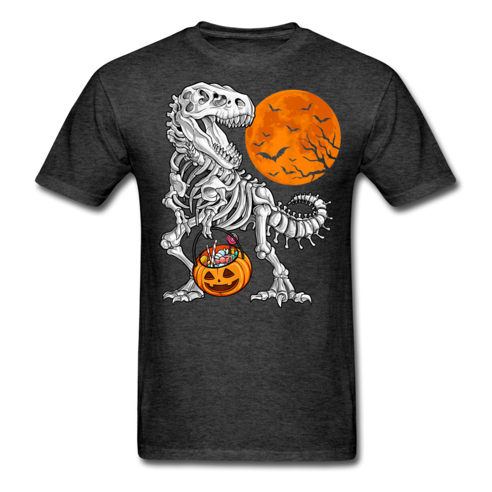 Skeleton T Rex Halloween shirt Dinosaur Pumpkin T-Shirt - heather black