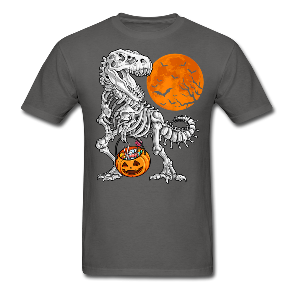 Skeleton T Rex Halloween shirt Dinosaur Pumpkin T-Shirt - charcoal