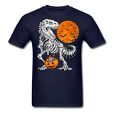 Skeleton T Rex Halloween shirt Dinosaur Pumpkin T-Shirt - navy
