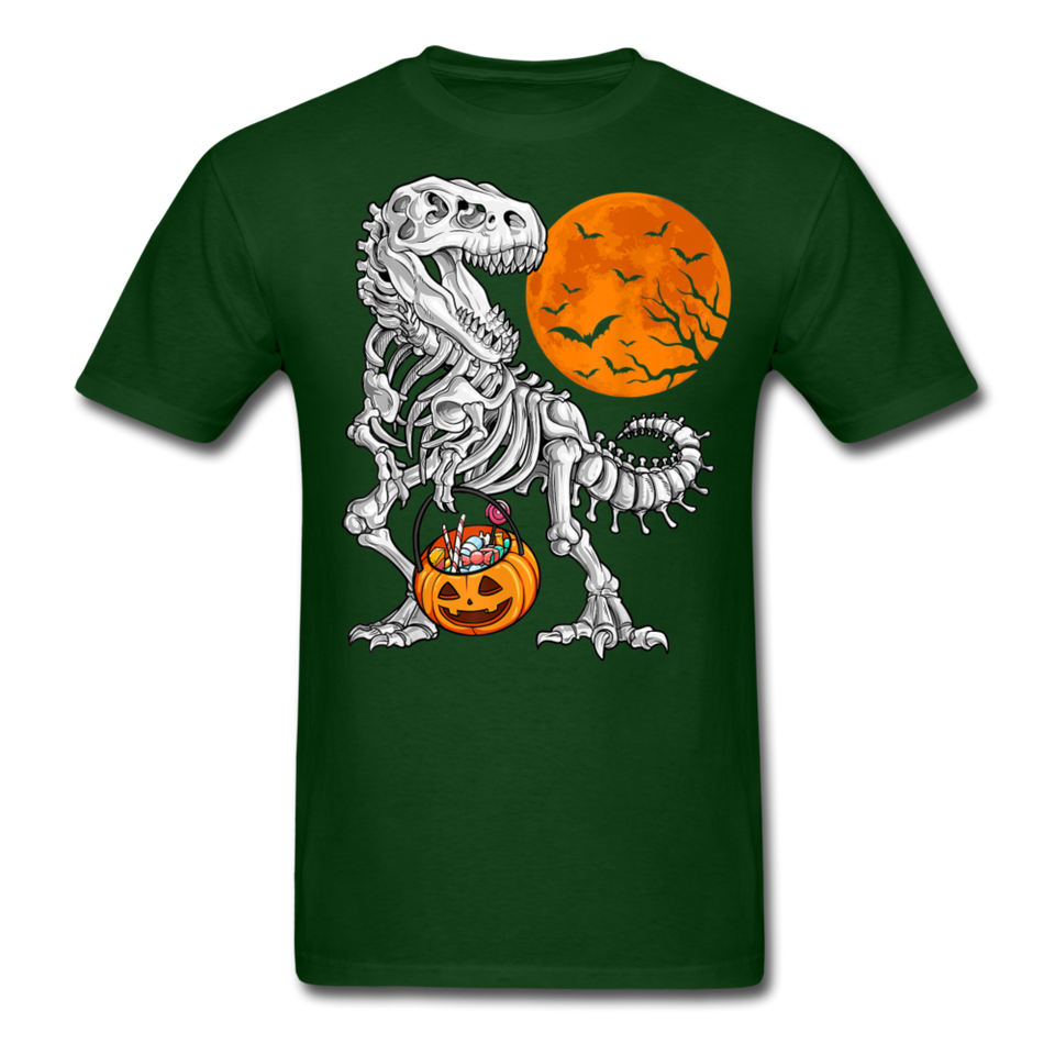 Skeleton T Rex Halloween shirt Dinosaur Pumpkin T-Shirt - forest green
