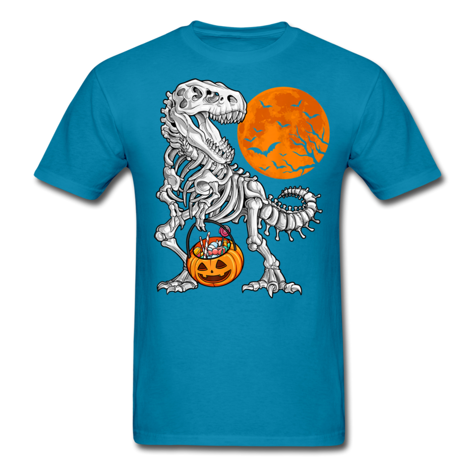 Skeleton T Rex Halloween shirt Dinosaur Pumpkin T-Shirt - turquoise