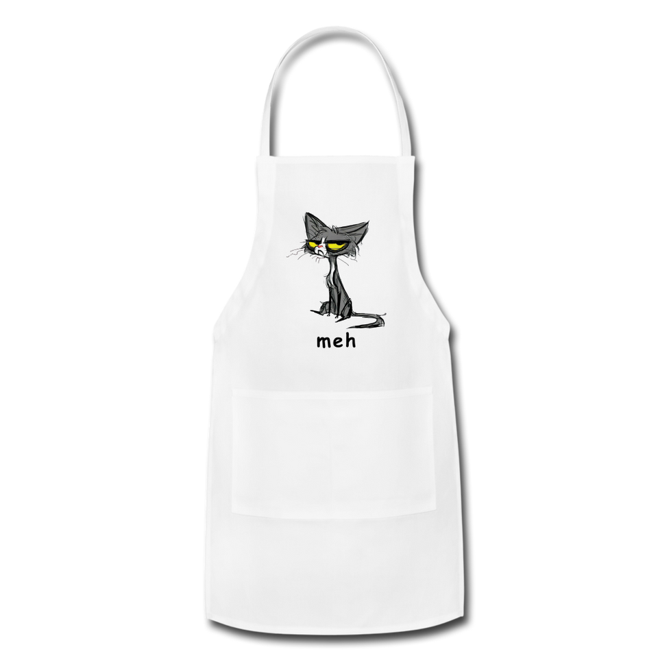 Meh Cat Cute Apron Cat Lovers Gift Adjustable Apron - white