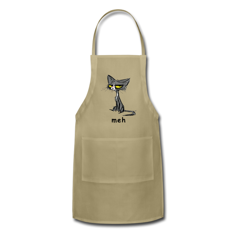 Meh Cat Cute Apron Cat Lovers Gift Adjustable Apron - khaki