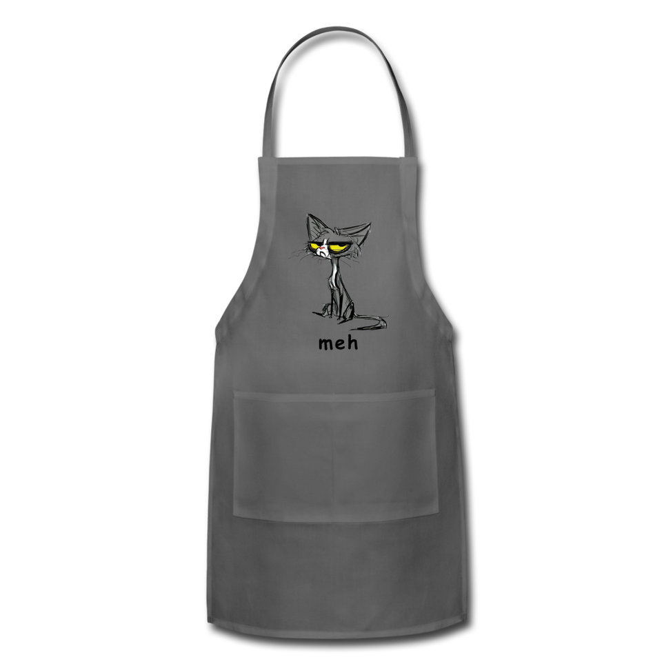 Meh Cat Cute Apron Cat Lovers Gift Adjustable Apron - charcoal