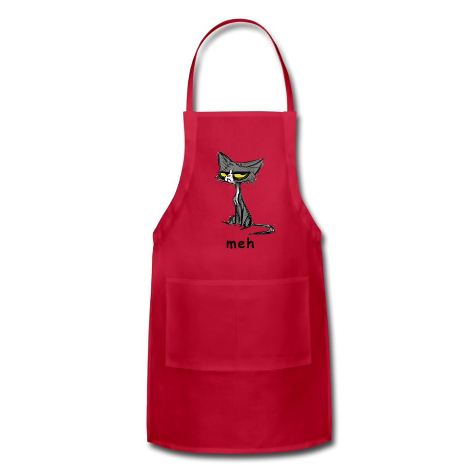 Meh Cat Cute Apron Cat Lovers Gift Adjustable Apron - red