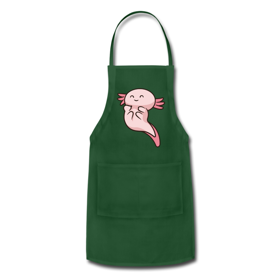 Cute Axolotl Apron Axolotl Lovers Gift Adjustable Apron - forest green