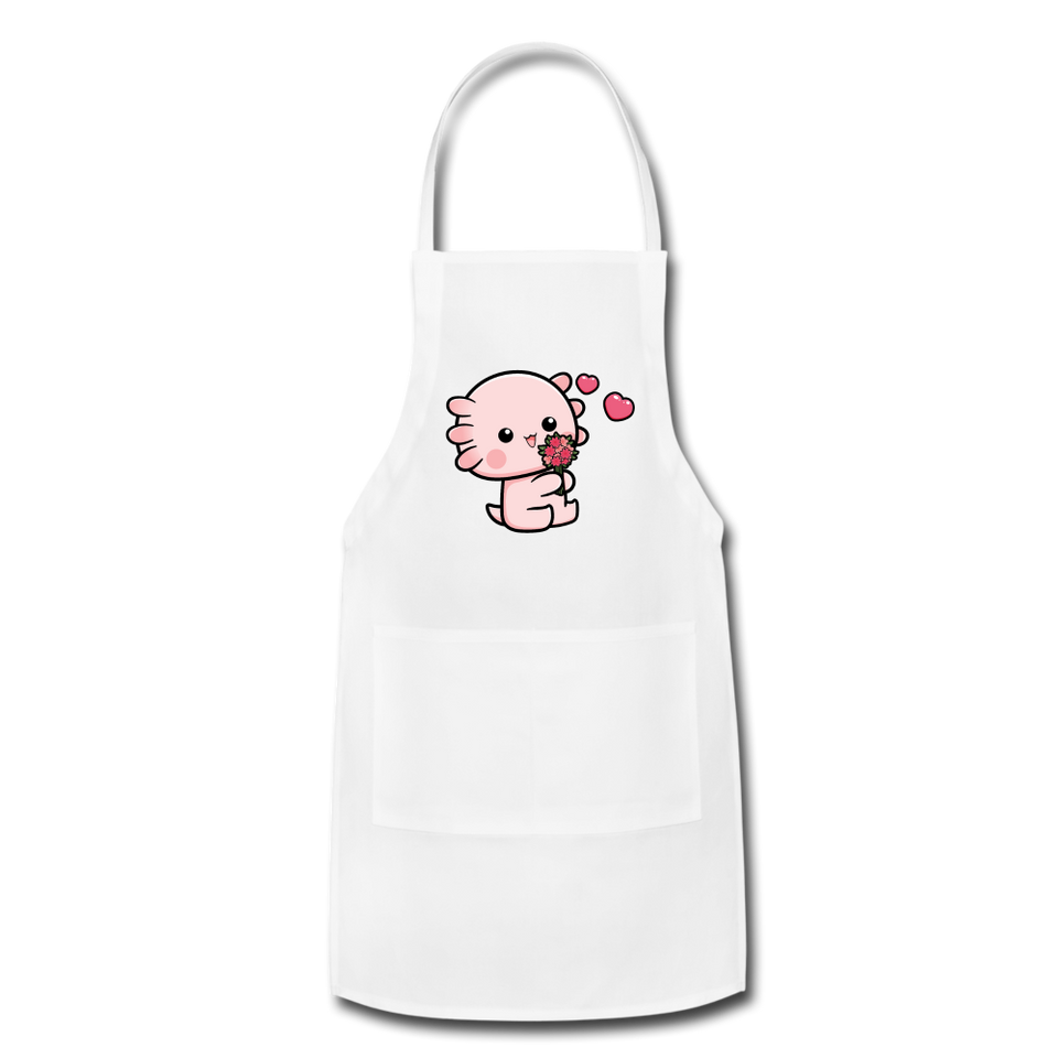 Cute Axolotl Apron Axolotl Lovers Gift Adjustable Apron - white