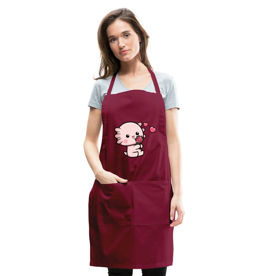 Cute Axolotl Apron Axolotl Lovers Gift Adjustable Apron - burgundy