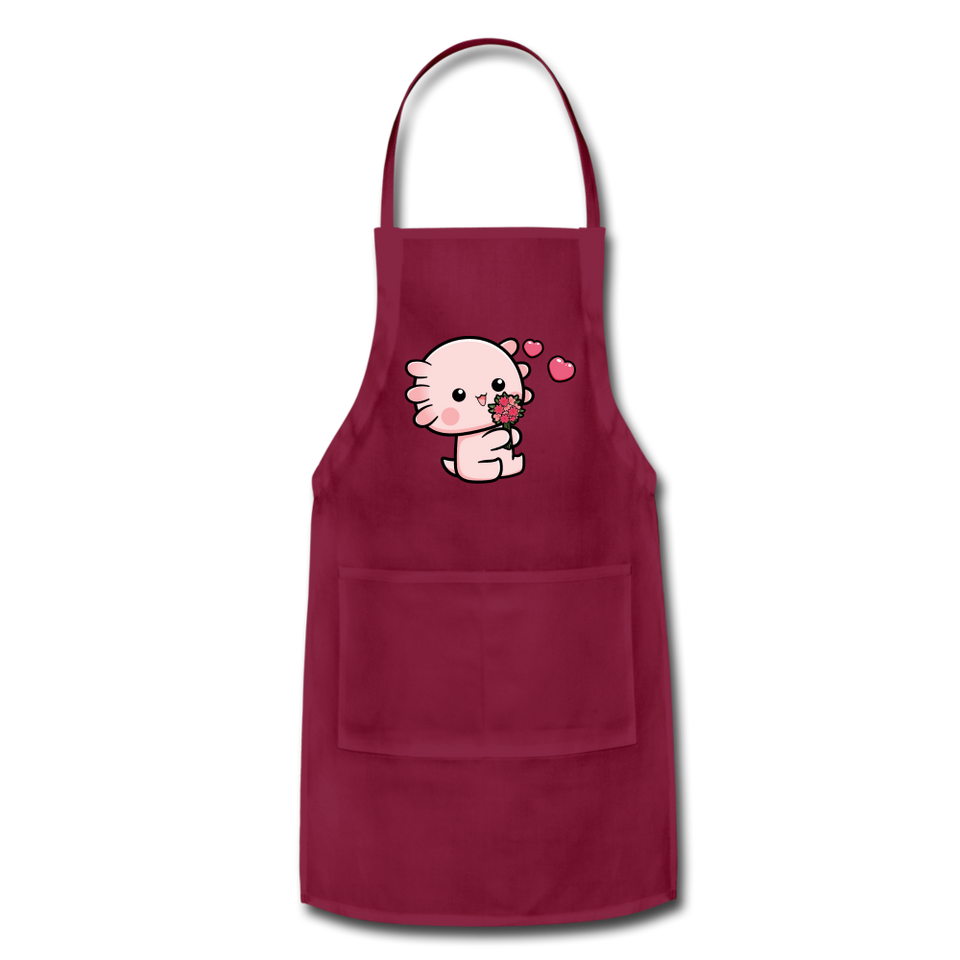 Cute Axolotl Apron Axolotl Lovers Gift Adjustable Apron - burgundy