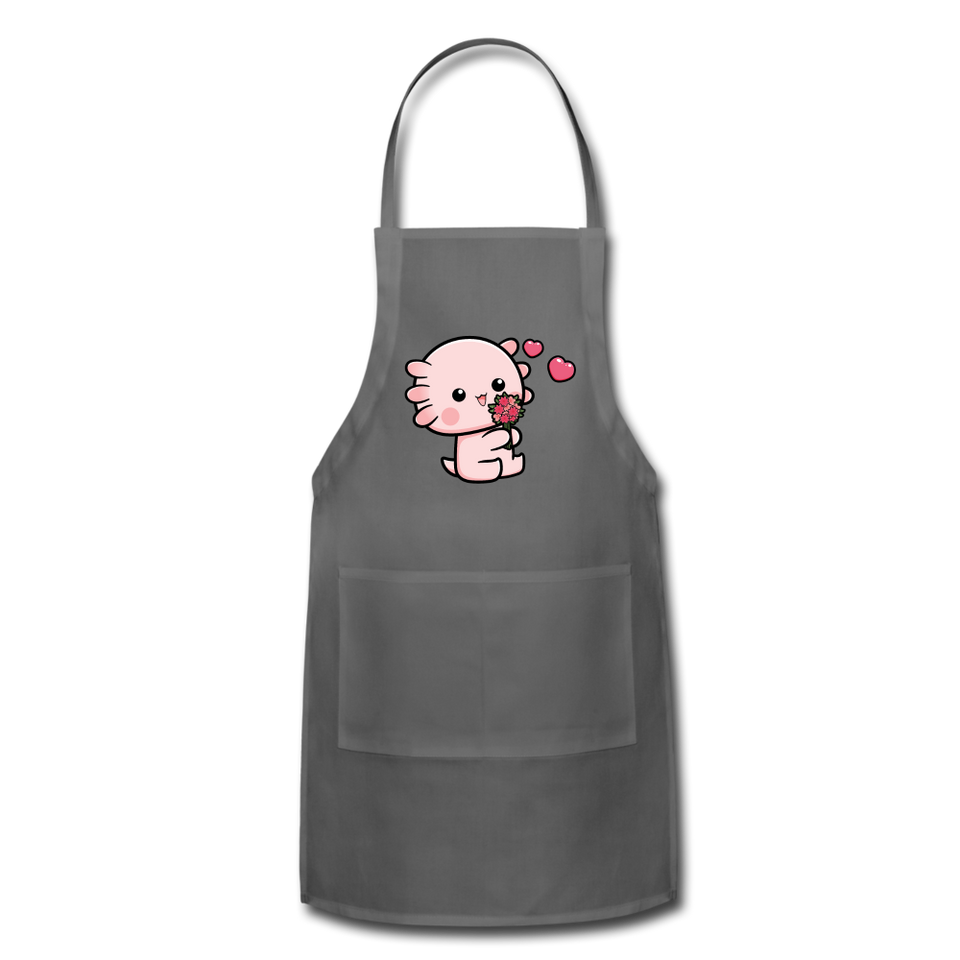 Cute Axolotl Apron Axolotl Lovers Gift Adjustable Apron - charcoal