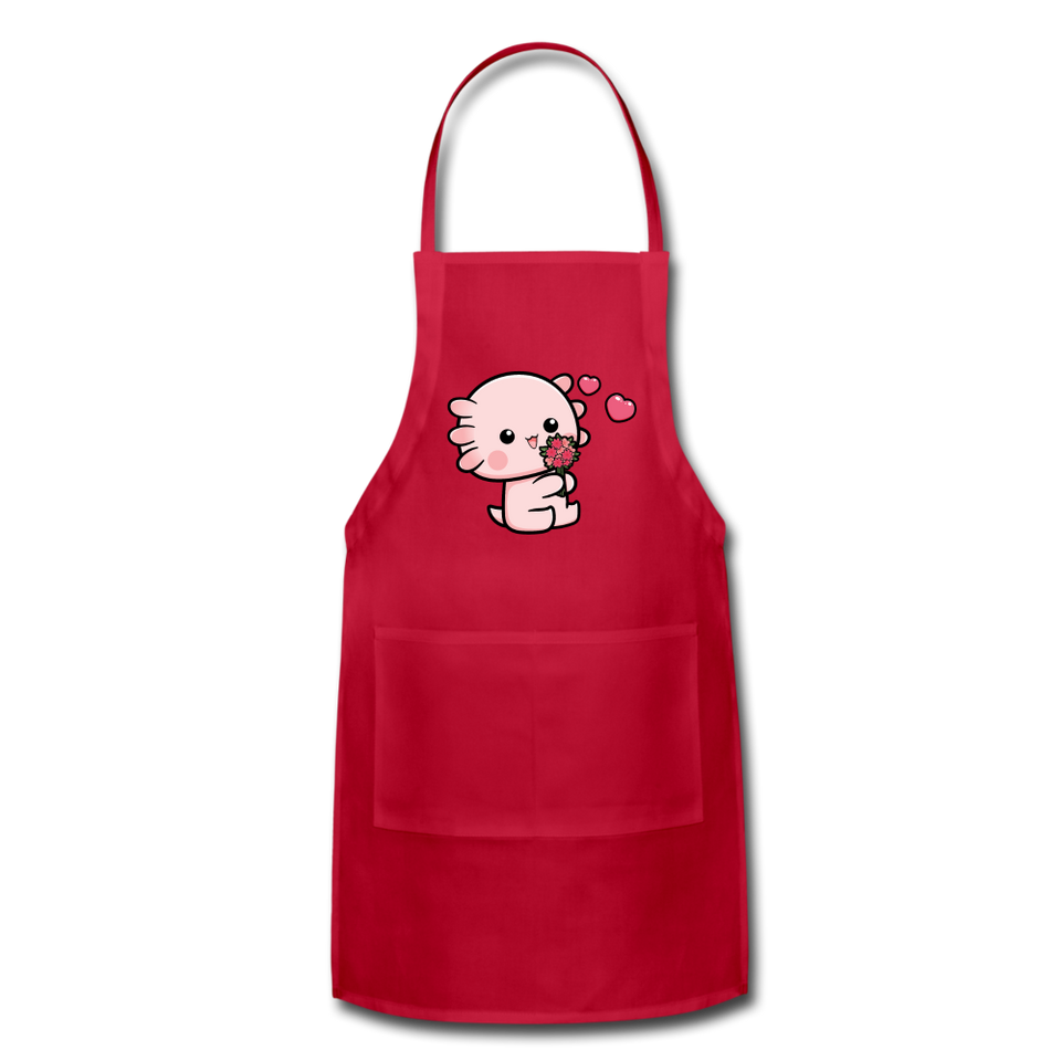 Cute Axolotl Apron Axolotl Lovers Gift Adjustable Apron - red