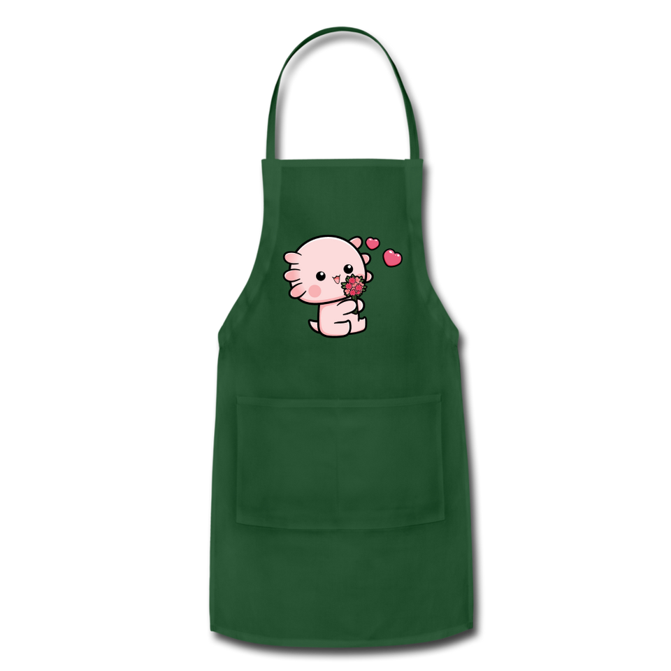 Cute Axolotl Apron Axolotl Lovers Gift Adjustable Apron - forest green