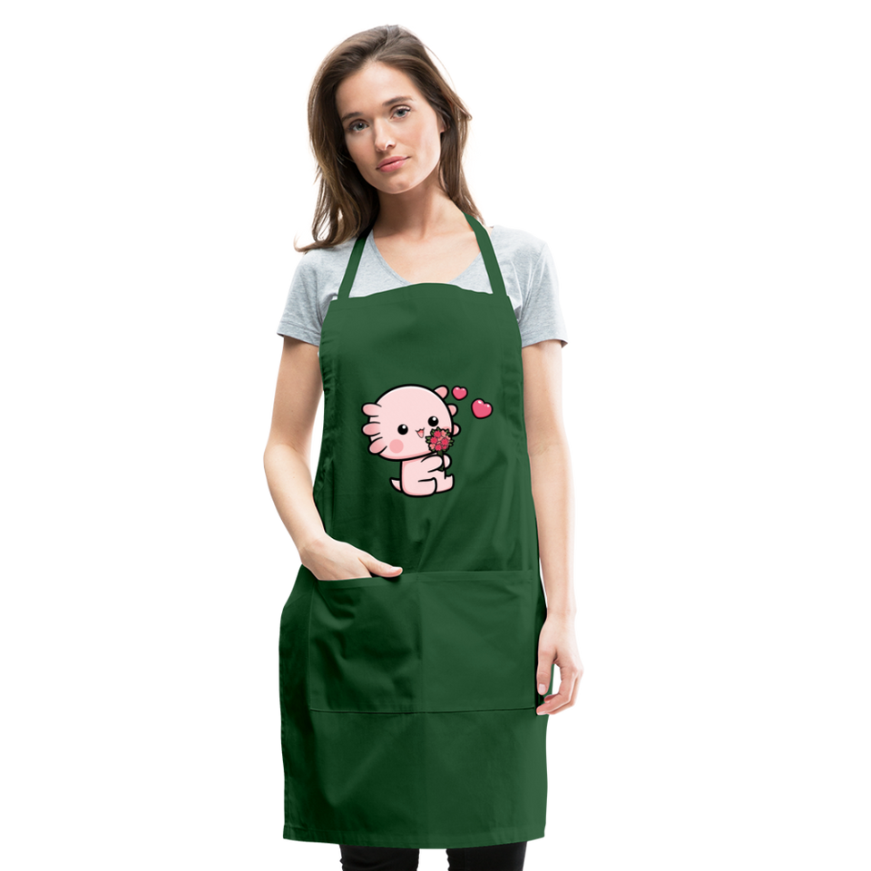 Cute Axolotl Apron Axolotl Lovers Gift Adjustable Apron - forest green