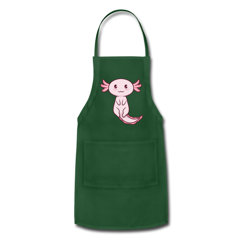 Cute Axolotl Apron Axolotl Lovers Gift Adjustable Apron - forest green