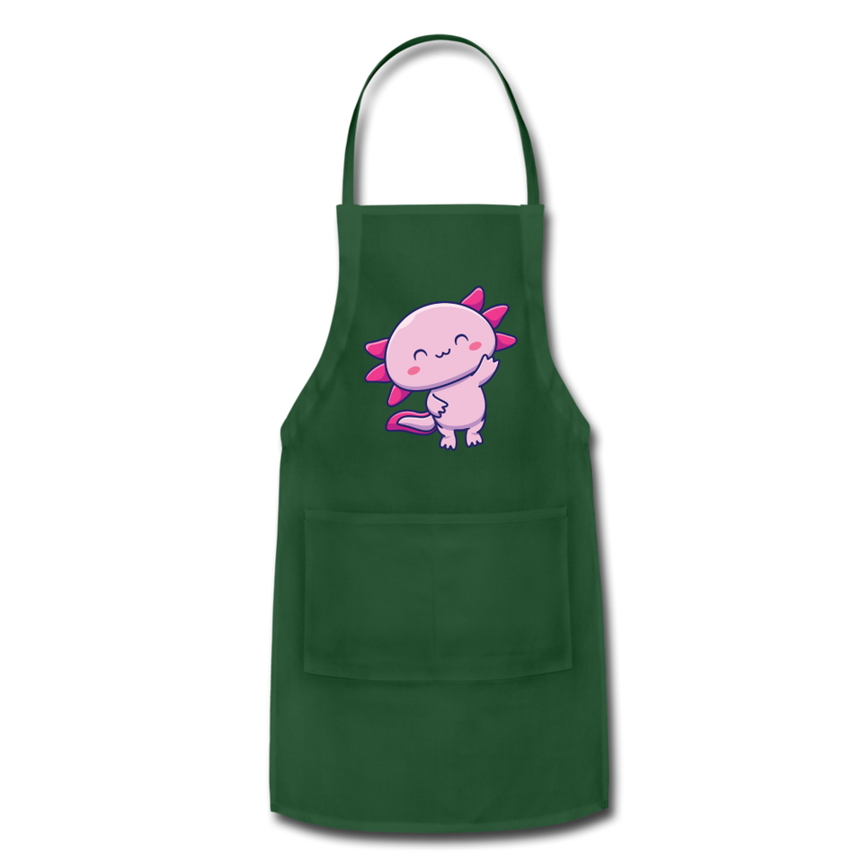 Cute Axolotl Apron Axolotl Lovers Gift Adjustable Apron - forest green