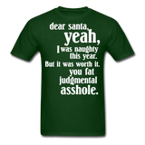 Dear Santa You Fat Asshole Naughty List Xmas Sarcastic Tee - forest green