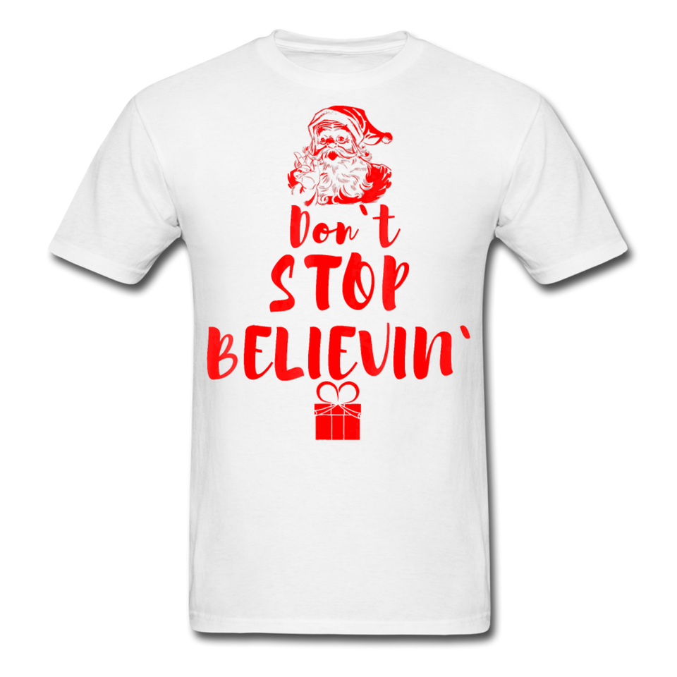 Don`t Stop Believing Santa Tshirt - Retro Style Xmas - white