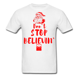 Don`t Stop Believing Santa Tshirt - Retro Style Xmas - white