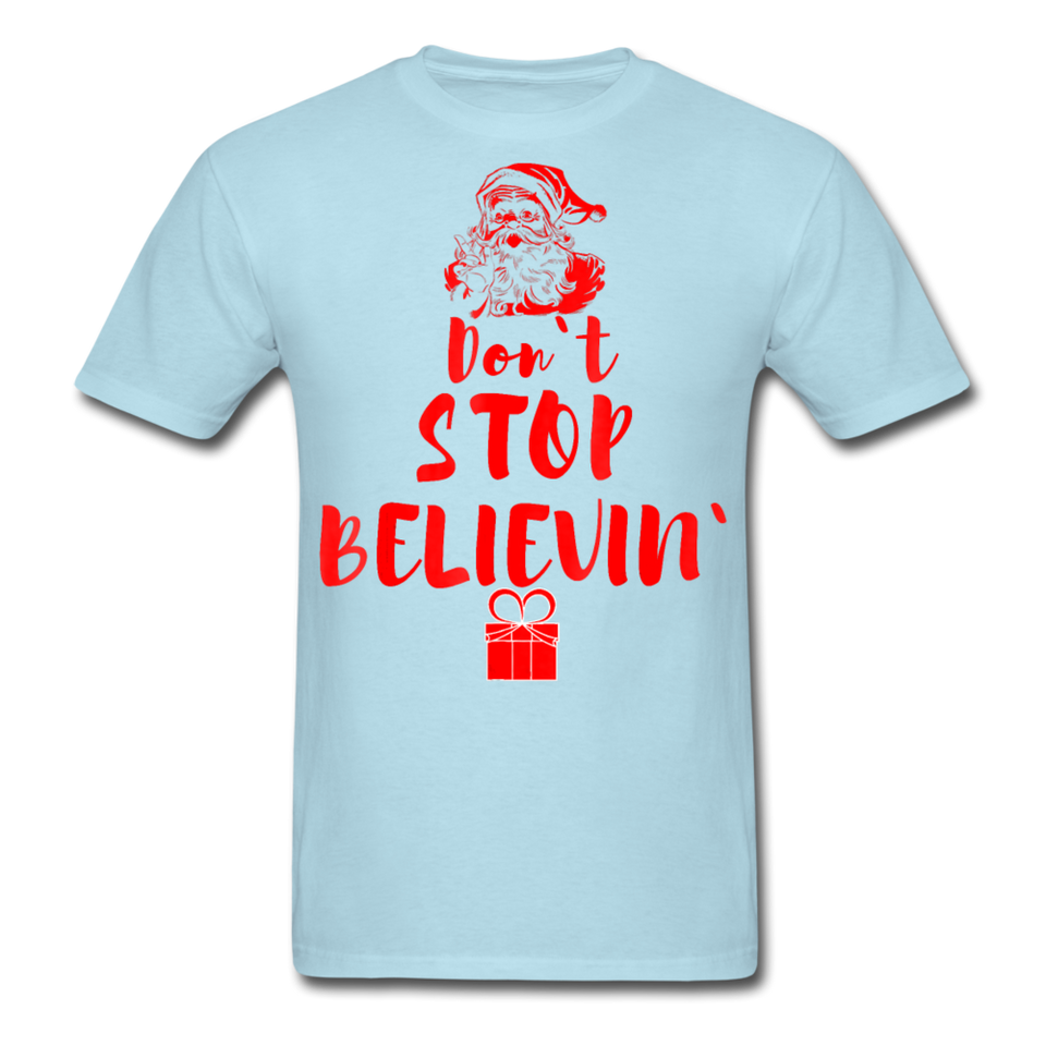 Don`t Stop Believing Santa Tshirt - Retro Style Xmas - powder blue
