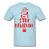 Don`t Stop Believing Santa Tshirt - Retro Style Xmas - powder blue