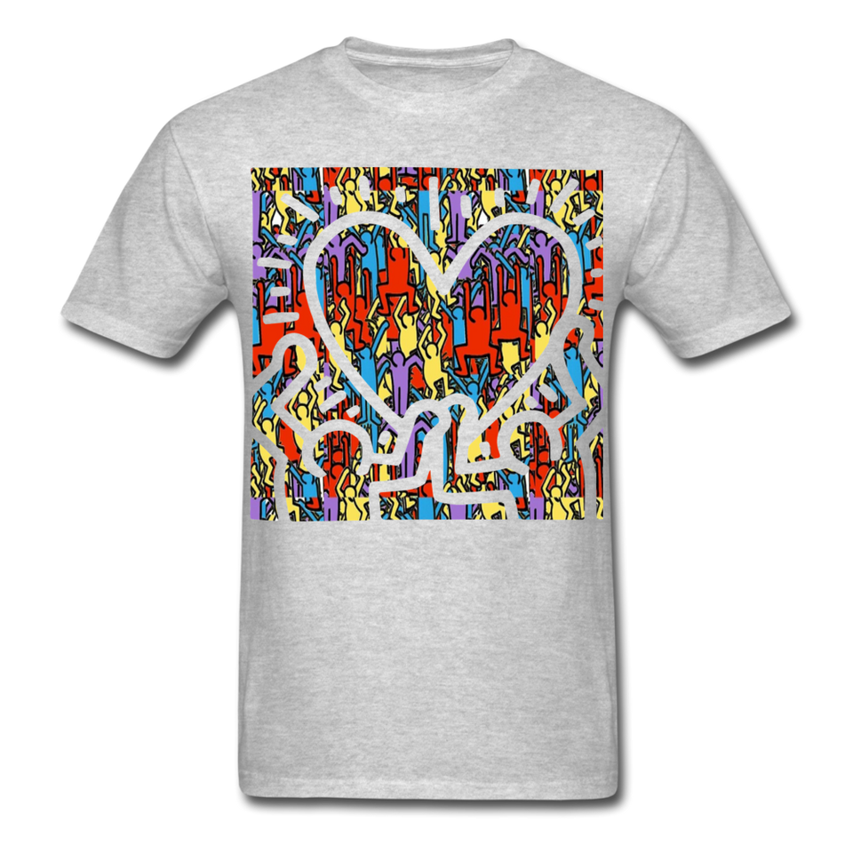 Keith Haring shirt People Love Heart Graphic Street Art T-Shirt Size S-6XL - heather gray