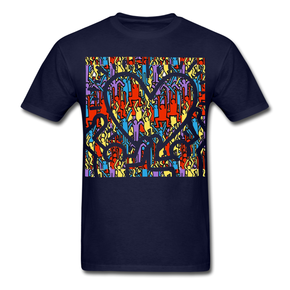 Keith Haring shirt People Love Heart Graphic Street Art T-Shirt Size S-6XL - navy