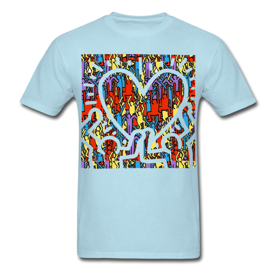 Keith Haring shirt People Love Heart Graphic Street Art T-Shirt Size S-6XL - powder blue