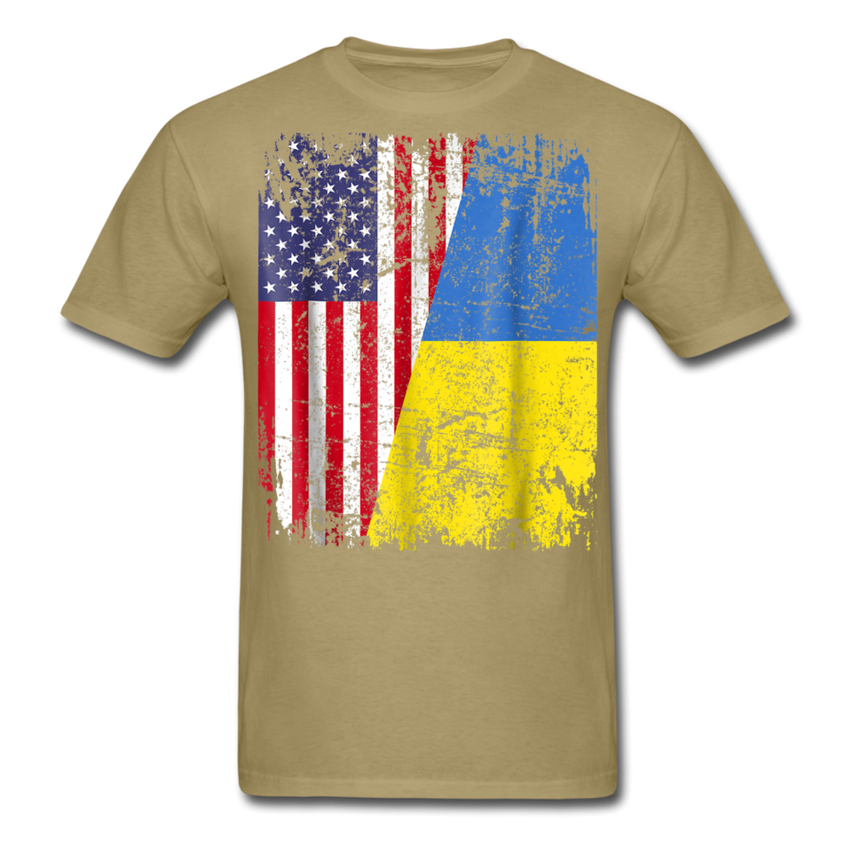 Ukraine Flag shirt Proud American Ukrainian Root Immigrant T-Shirt Size S-6XL - khaki