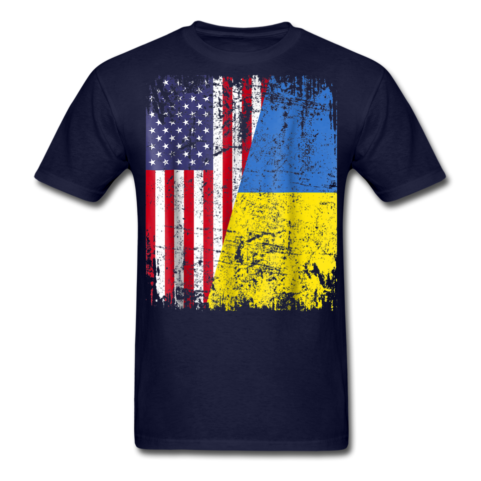 Ukraine Flag shirt Proud American Ukrainian Root Immigrant T-Shirt Size S-6XL - navy